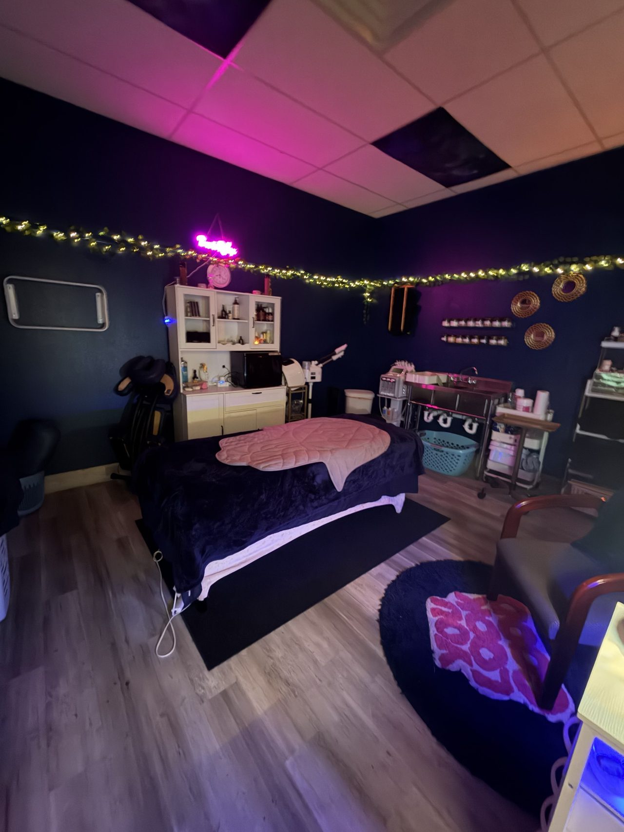 A treatment room, lit and ready