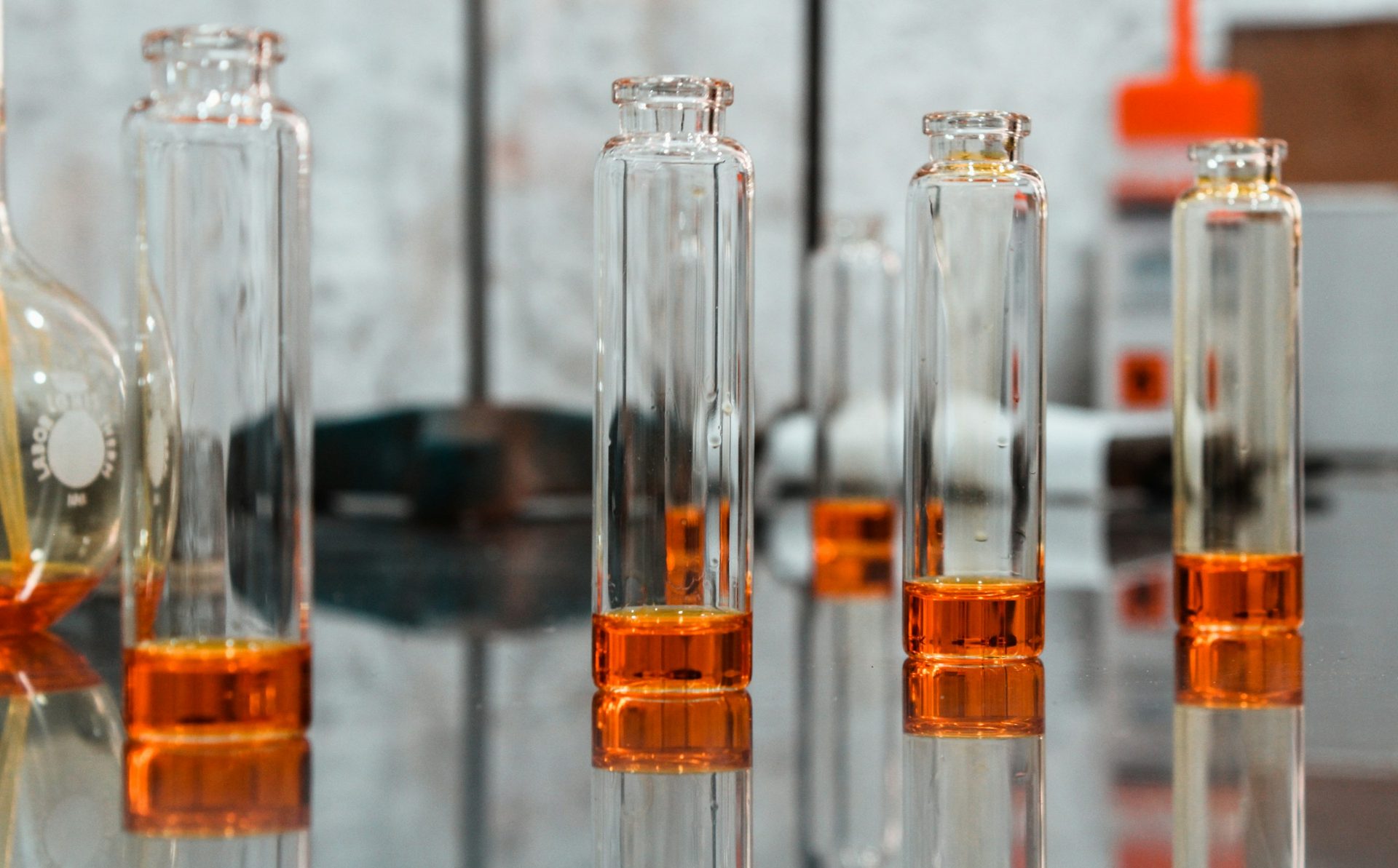 Amber vials in the light